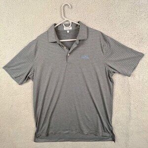 PETER MILLAR MENS POLO SHIRT SIZE L GRAY WITH BLUE STRIPES